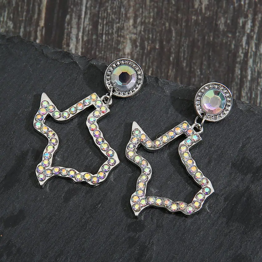 Изящные серьги в стиле Техаса яркие виде карты с вырезами из цветных кристаллов