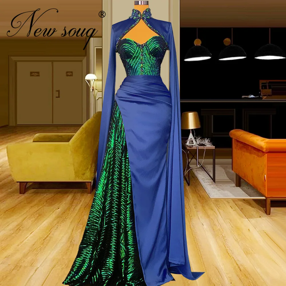 

Custom Made Green Sequins Prom Dresses Women Party Night Gowns 2022 Girls Middle East Long Sleeves Evening Wear Robes De Soiree