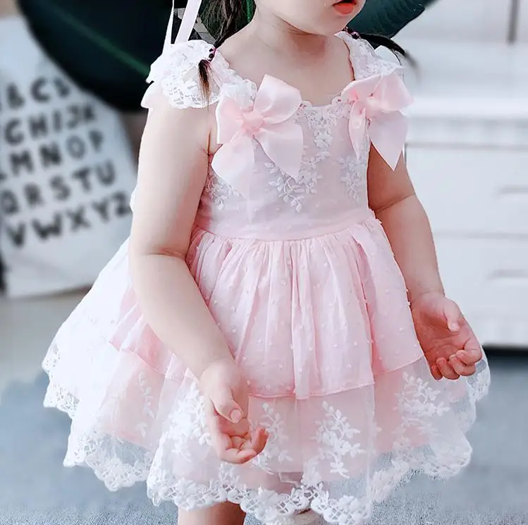 

Children Boutique Clothing Little Girls Spanish Pink Lace Dresses Baby Girl Spain Lolita Frocks Infant Summer Baptism Dress
