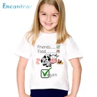 Принт с героями мультфильмов, животными, друзья, не еда, детские футболки с коротким рукавом дети катаются веганских материалов; Летние футболки для мальчиков и для девочек, милые детские топы, детская одежда