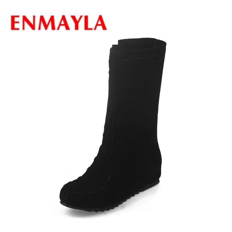 ENMAYLA 2020 новые модные Прошитые женские сапоги с круглым носком до середины икры