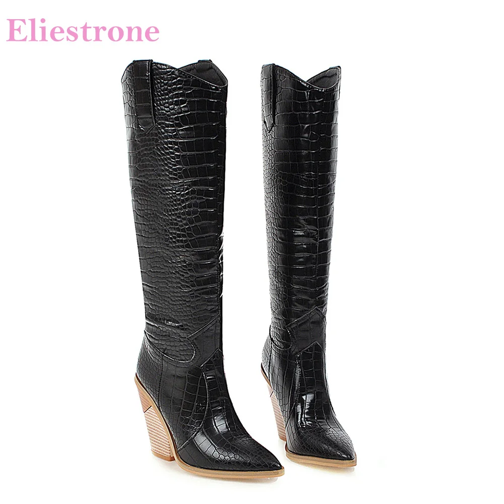 

Brand New Comfortable Black White Women Knee High Dress Boots High Heels Lady Party Shoes LY10 Plus Big Size 10 43 45 48