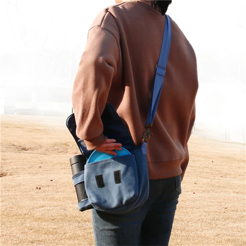 

Outdoor Canvas Flying Disc Golf Bag Comfortable Strap Disc Holder Sling Disc Shoulder Bag With Side Mesh Bottle Bag