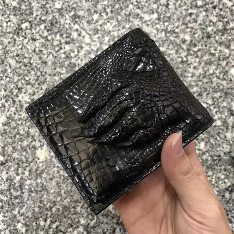 Authentic Crocodile Claw Skin Men's Short Bifold Wallet Card Holders Genuine Alligator Paw Leather Male Small Brown Clutch Purse