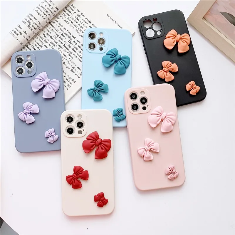 

Fashion Cute 3d Bow Flower Female Soft Case For Iphone 11 12 Pro Max Mini 7 8 Plus Xr X Xs Max Se 2 Silicone Phone Cover Fundas