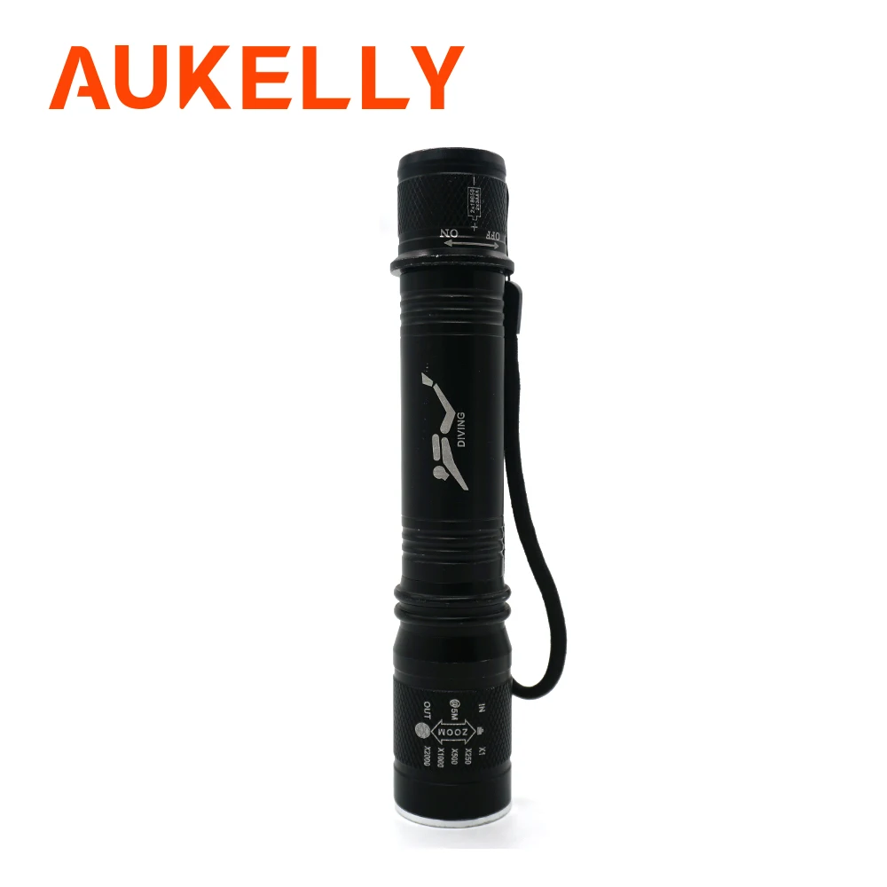 Aukelly Waterproof LED Diving Flashlight Underwater Zoomable Torch Lamp Portable rechargable scuba Light Use AAA/18650 Battery | Освещение