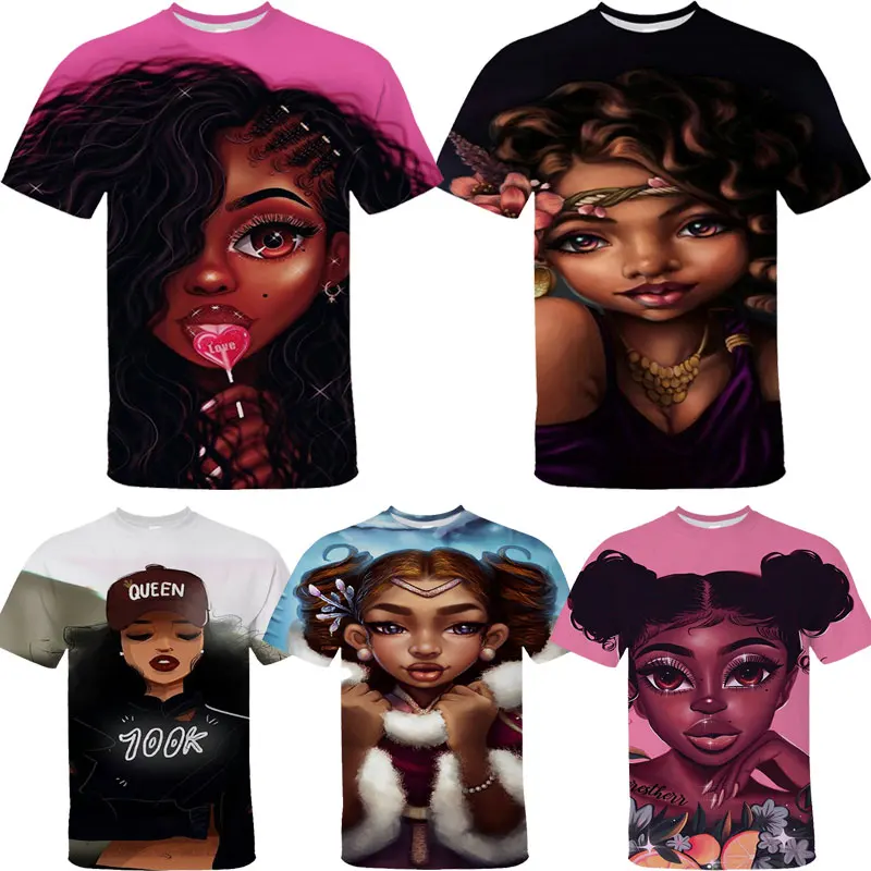 

Female 3D T-Shirt Black Girl Graphic Fashion Short Sleeve Women Harajuku Tshirts Cool Girls Men Summer T Shirt Casual Tee Tops