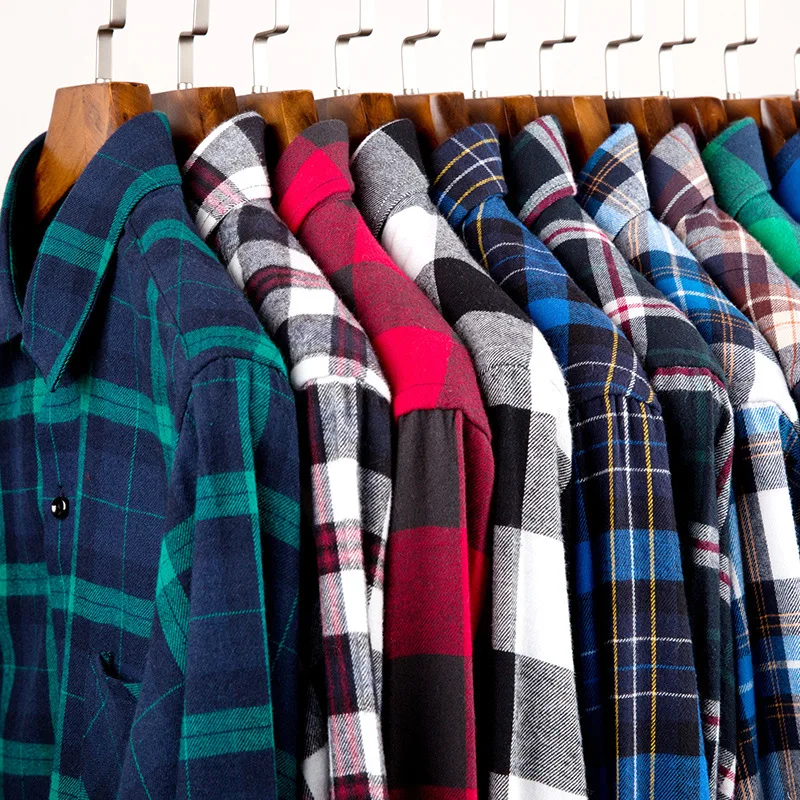 

Men's Shirt Long Sleeve Casual Flannel Plaid Fashion Single Row Button Cotton Top Dress White Brand Men's Wear Autumn Clothing