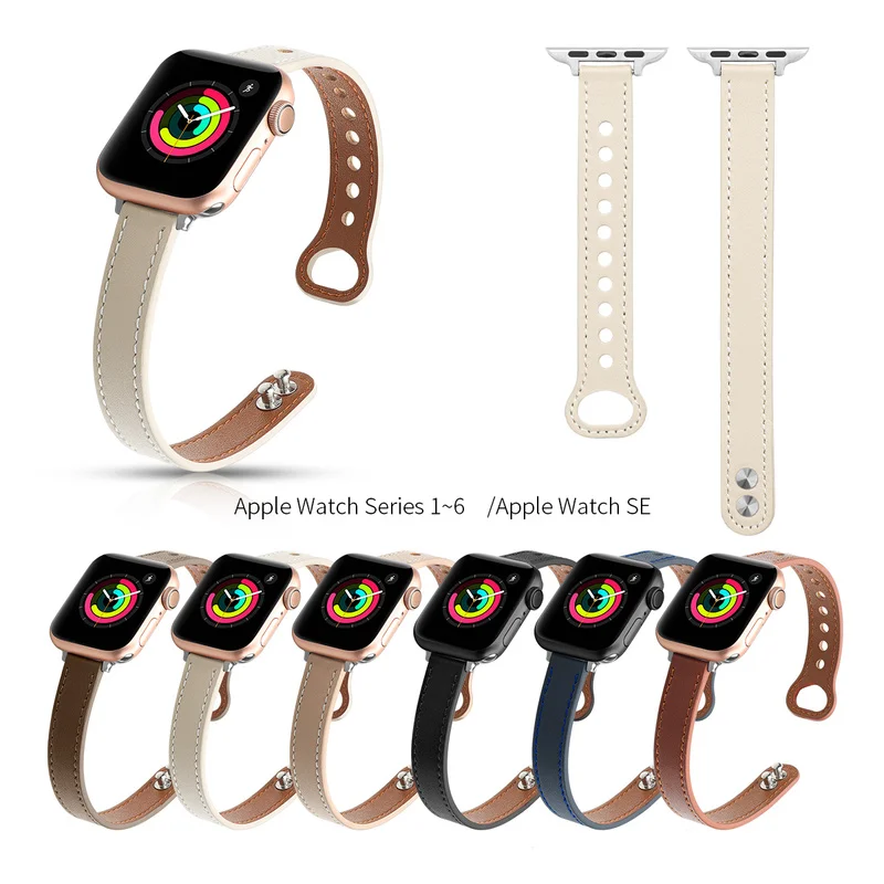 

Кожаный ремешок для часов Apple Watch Series 6, 5, 4, 3, 2, 1, тонкий ремешок Bacd Correa для IWatch Band SE 44 мм, 42 мм, 38 мм, 40 мм, браслет