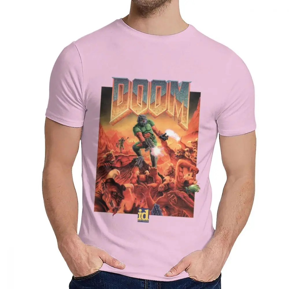 Picture Custom Doom II Hell On Earth 1994 T Shirt For Male Summer Cool Man Cotton T Shirt S-6XL - Цвет: Розовый