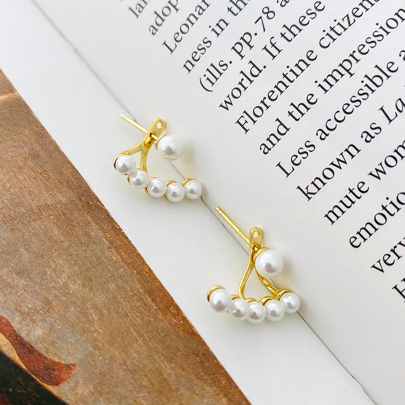 RAINBOW HOOP Pearl Stud Earrings 925 Sterling Silver New Temperament Female Personality Design Feeling For Women Fine Jewelry
