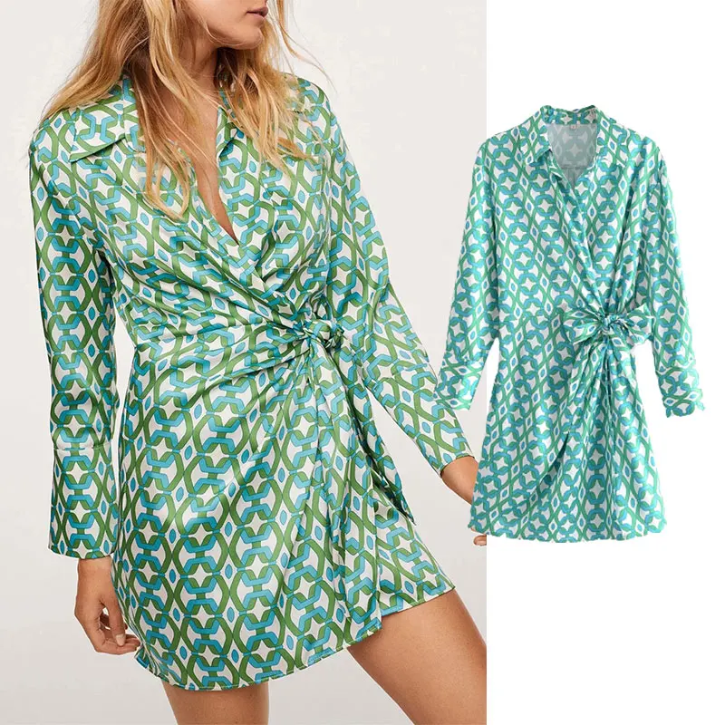 

PPYQYKX Za женское 2021 осеннее модное платье-рубашка с принтом в виде бриллиантов, стильное платье, женские сексуальные повседневные Мини-платья ...