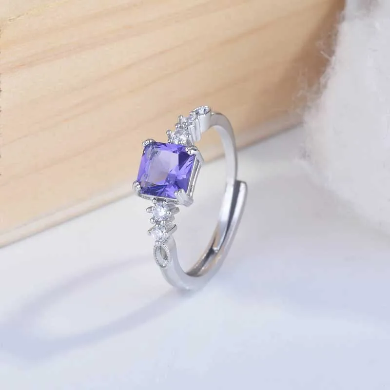 

Delicate Square Adjustable Rings Inlay Purple Crystal AAA Cubic Zircon Fashion Geometry Jewelry For Women Wedding Eternity Ring