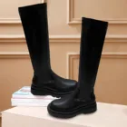 Модная женская обувь, зимние, Осенние, без застежки, на платформе, однотонные, из искусственной кожи, на молнии, сапоги до середины икры, Zapatillas Mujer #35