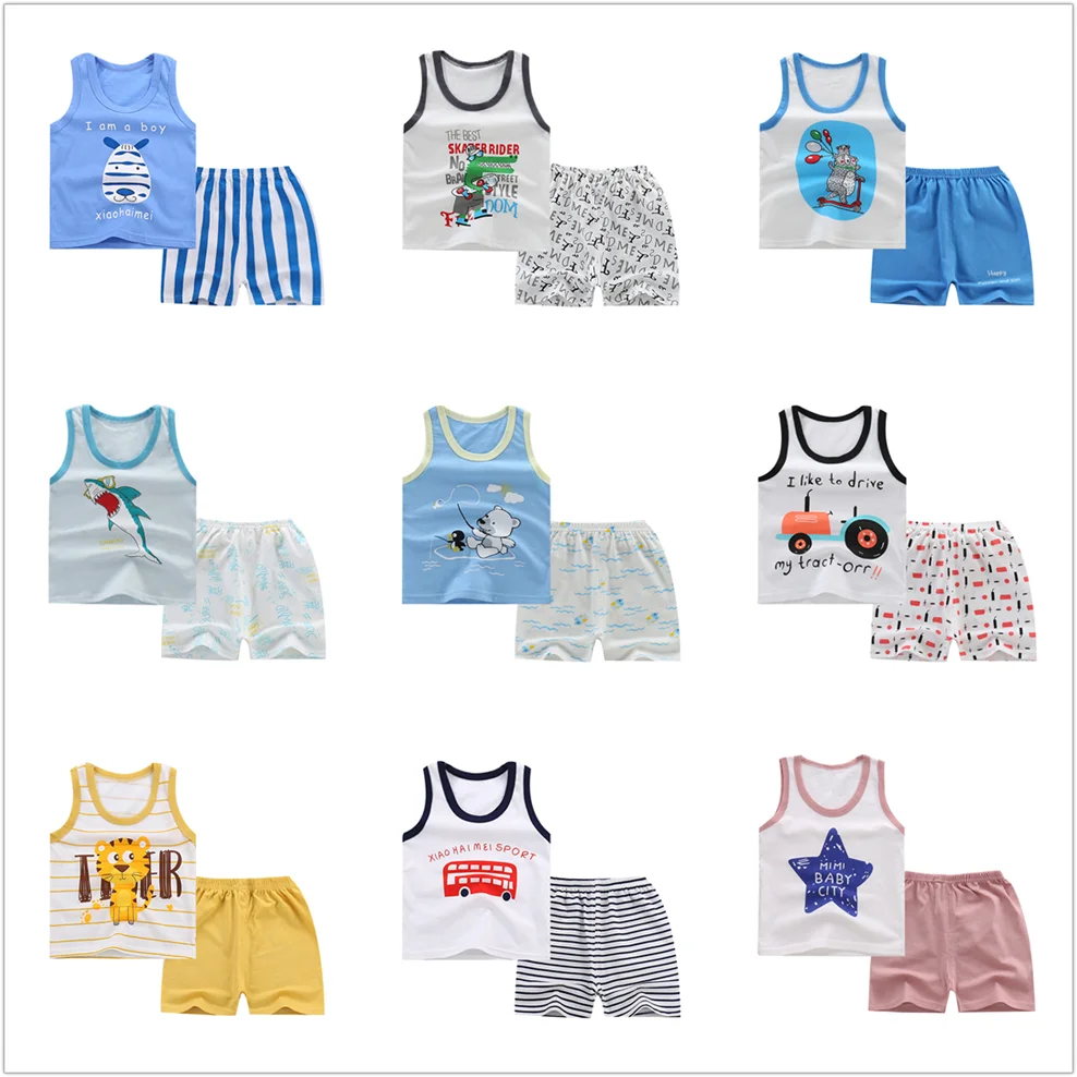 

2 Pieces Kids Boy Clothing Sets Cotton Cute Cartoon Shorts Sleeveless Vest Tops Children Casual Outfits 1 2 3 4 5 Years