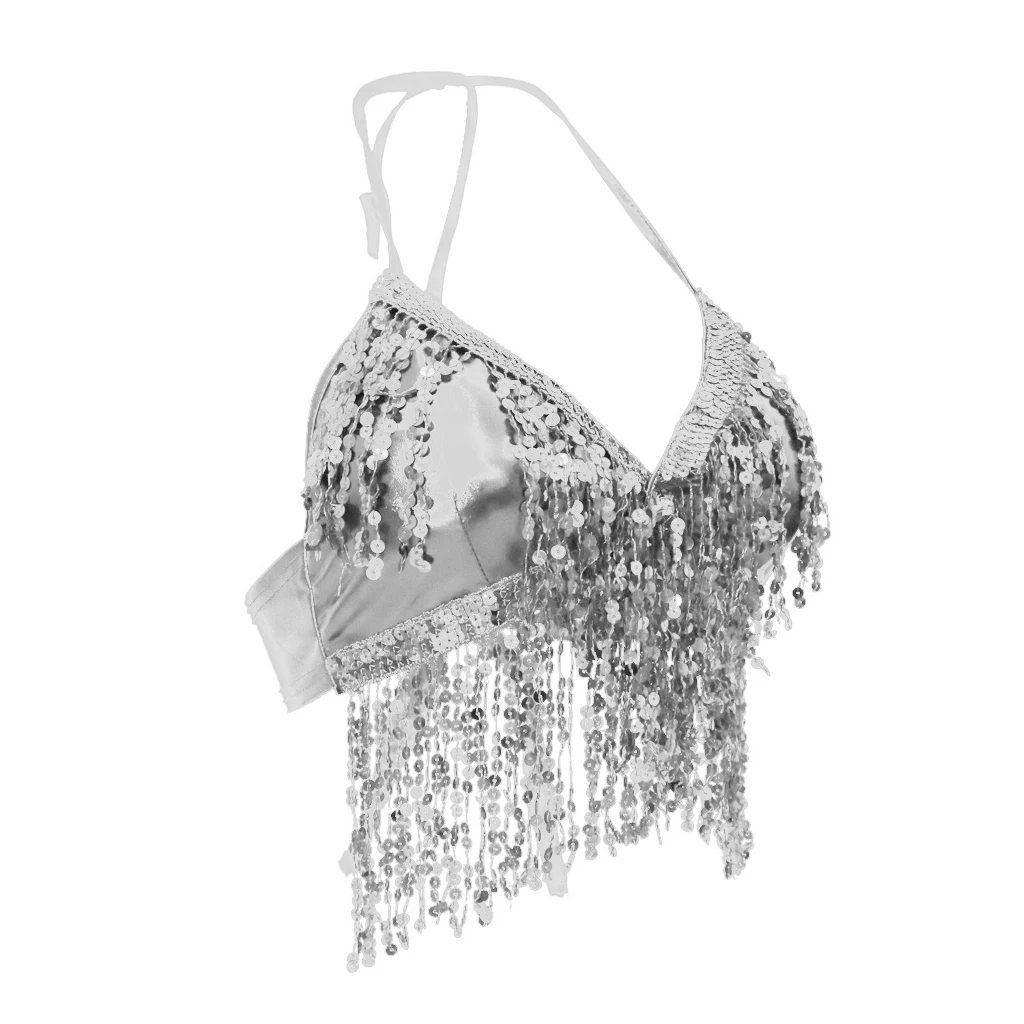Belly Dance Costume Adjustable Halter Strap Padded Bra Halter Top Sequin Performance Outfits Dancing Parties