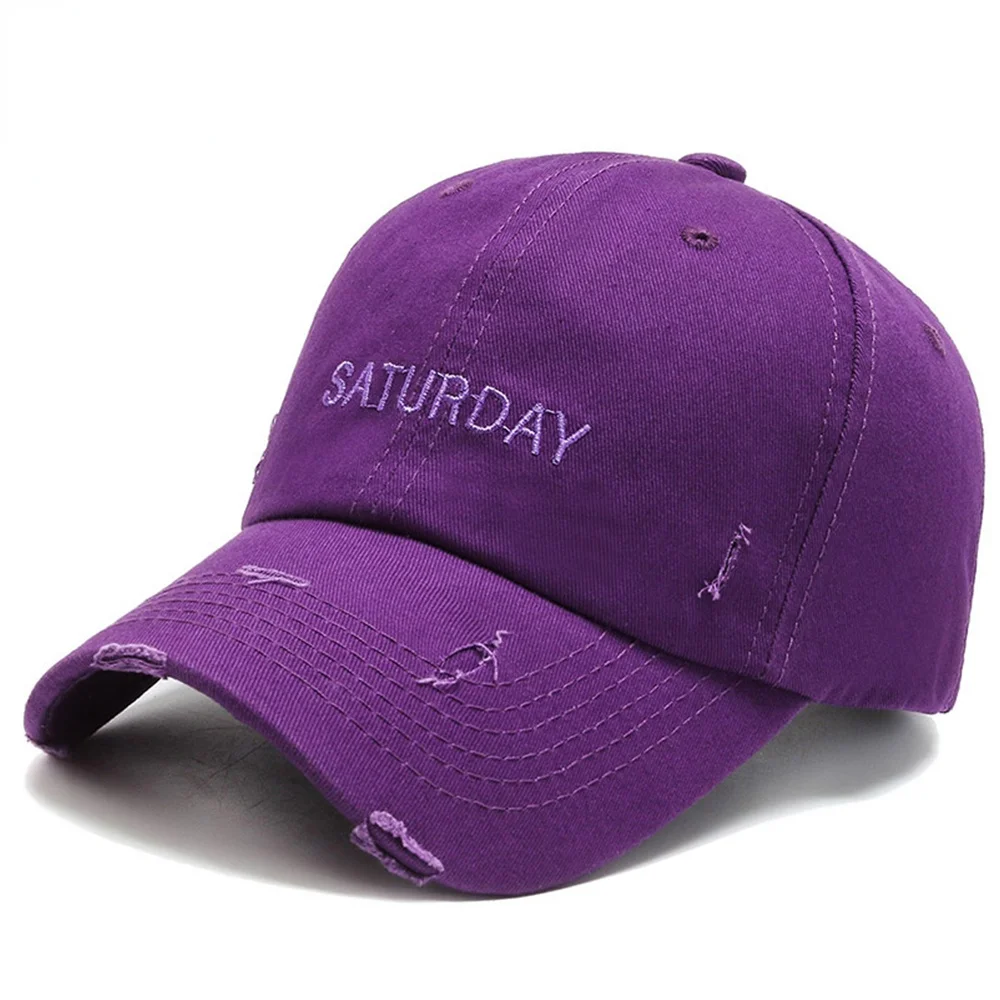 

Модная желтая и фиолетовая бейсболка для мужчин и женщин, Стильная летняя кепка-тракер, уличная одежда, кепка с изношенными дырками в стиле ...