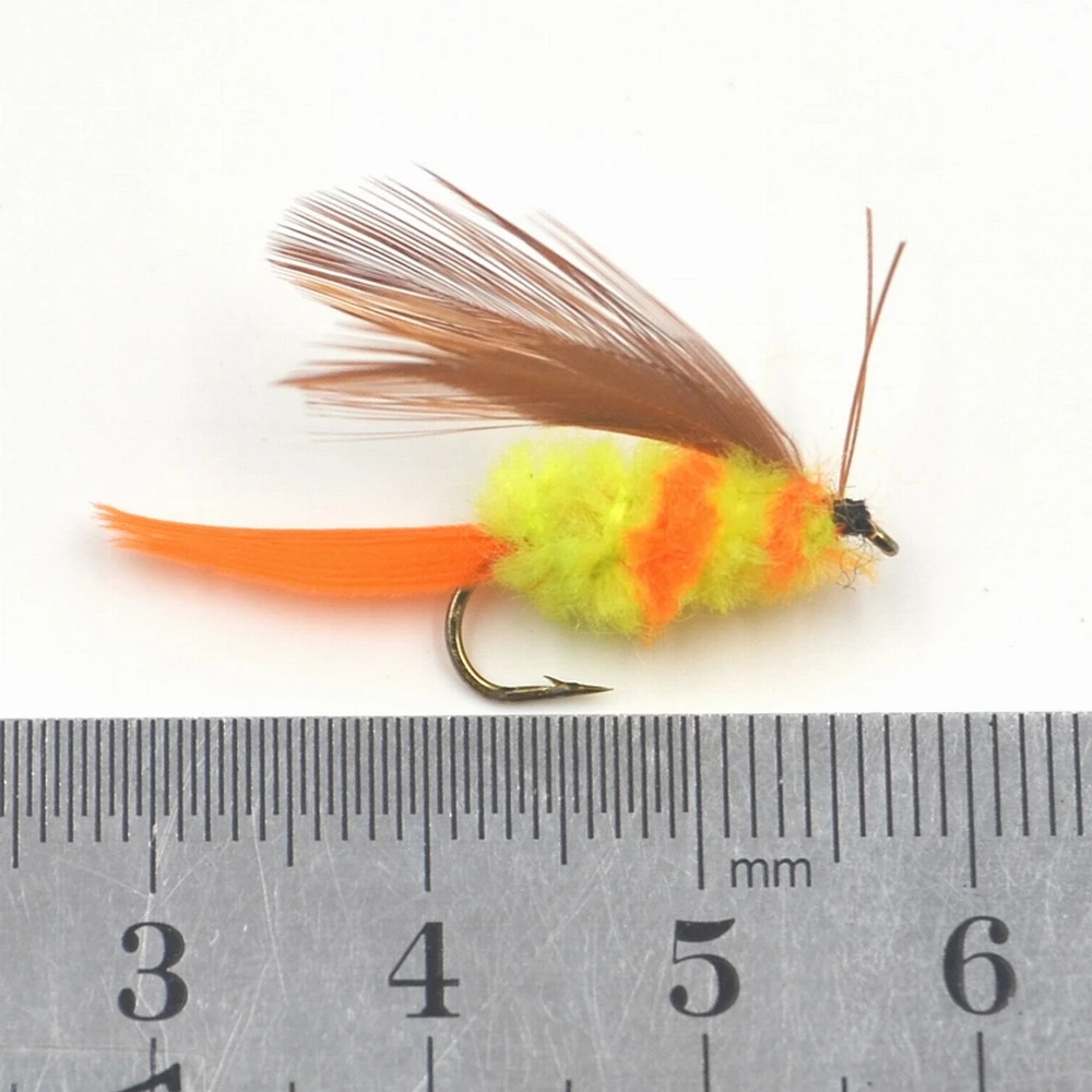 MNFT 10Pcs Yellow Orange Feather Wings Insects Body Nymph Lures Fly Hooks Fishing Flies Mayfly 10# | Спорт и развлечения