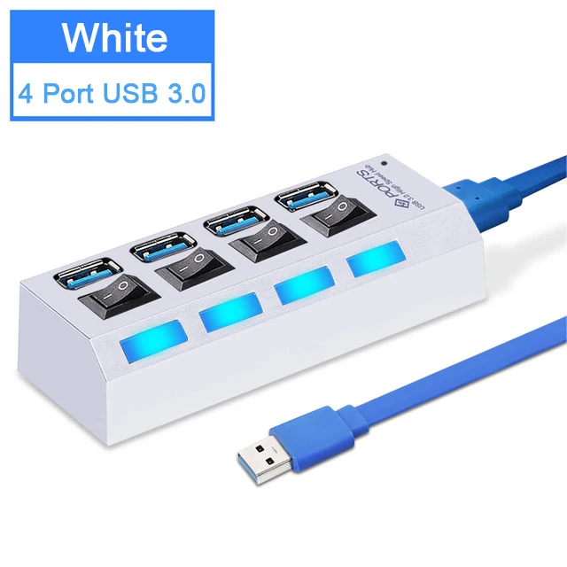 4 Port USB 3.0 White USB 3,0 концентратор 2,0 концентратор Мульти USB разветвитель 4/7 порт расширитель несколько USB 3,0 Hab с адаптером питания USB3.0 концентратор с переключателем для ПК - Цвет: 4 Port USB 3.0 White