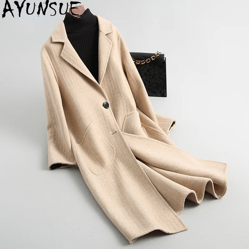 

AYUNSUE Spring Autumn Woolen Female Overcoat 2021 Elegant Double-sided Coat Wool Jacket Women's Clothing Jaqueta Feminina Gxy599