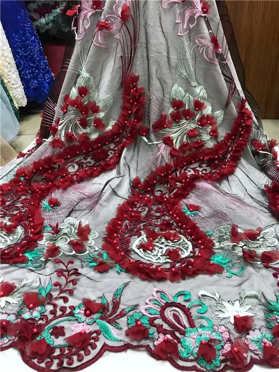 3D Цветы африканская кружевная ткань бисером французская Дубай аппликации