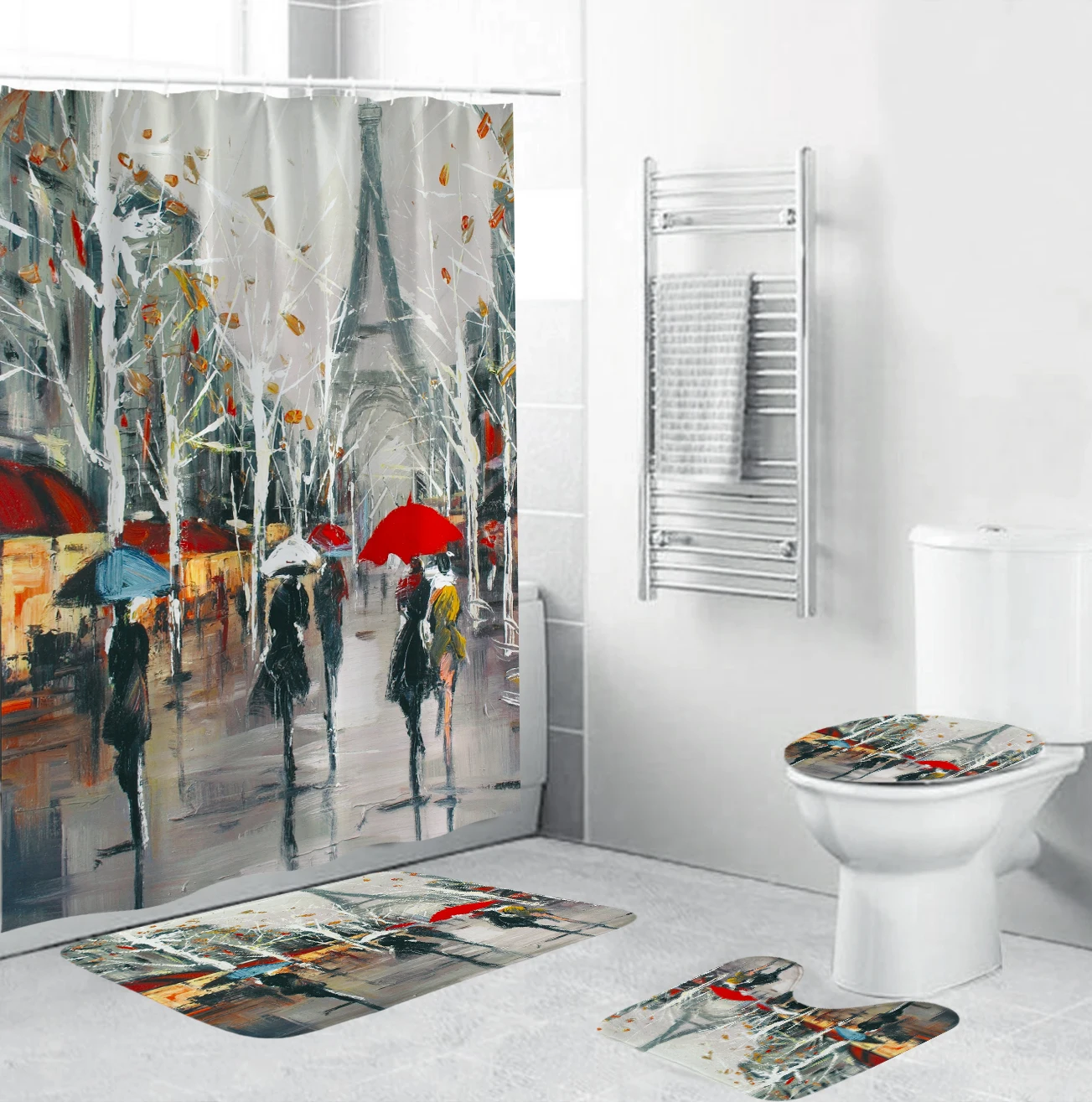 4 в 1 с оригинальными рисунками &quotПарижская башня Пейзаж душ Шторы Ванная комната