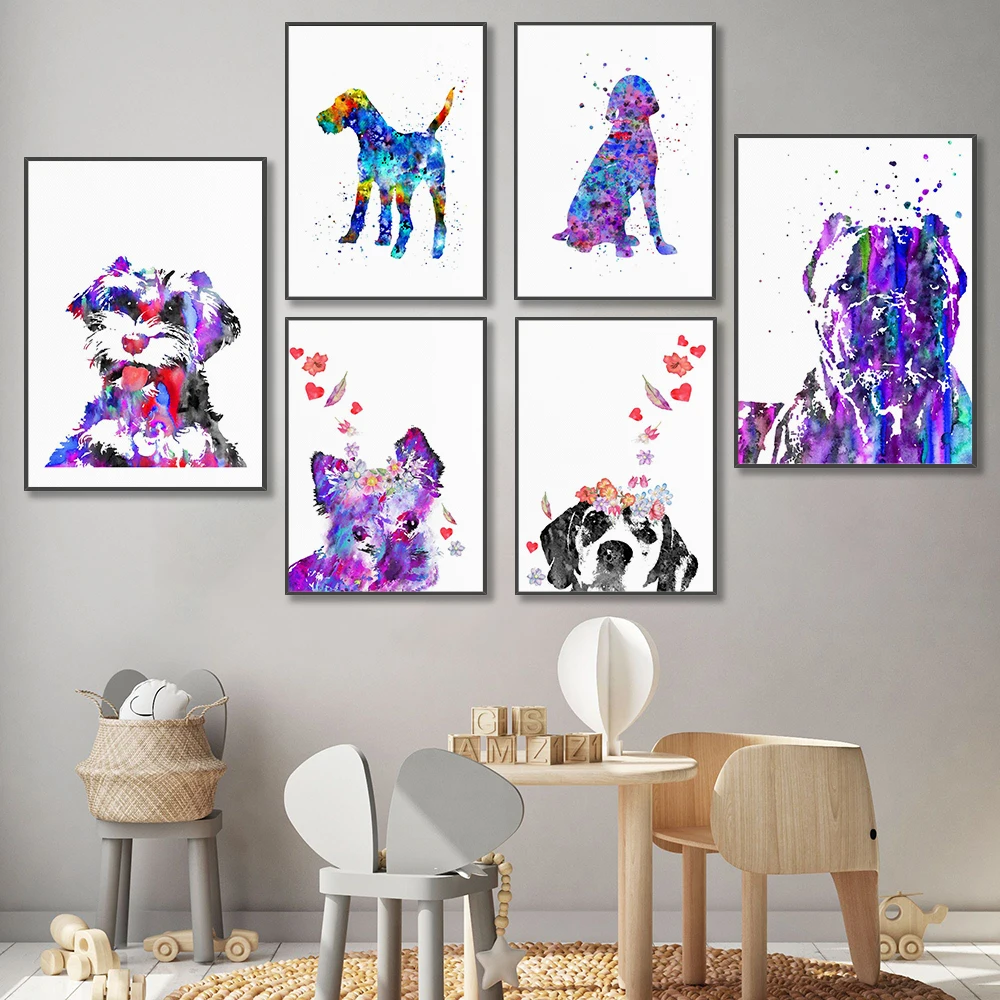 

Акварельная живопись, настенное искусство, абстрактные животные, холст, картина без рамки, Современный домашний декор, плакаты и принты для интерьера