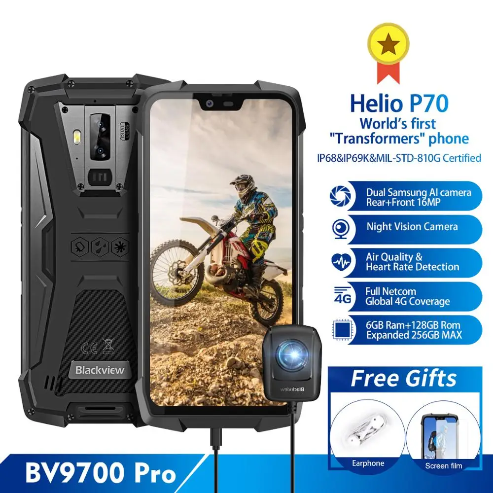 Смартфон Blackview BV9700 Pro защищенный IP68 6 + 128 ГБ Android 9 0 16 Мп 4G | Мобильные телефоны и