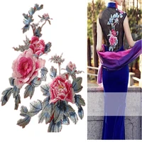 high quality large peony flower embroidery mesh fabric african lace guipure applique sew cloth dress accessory decorate patch