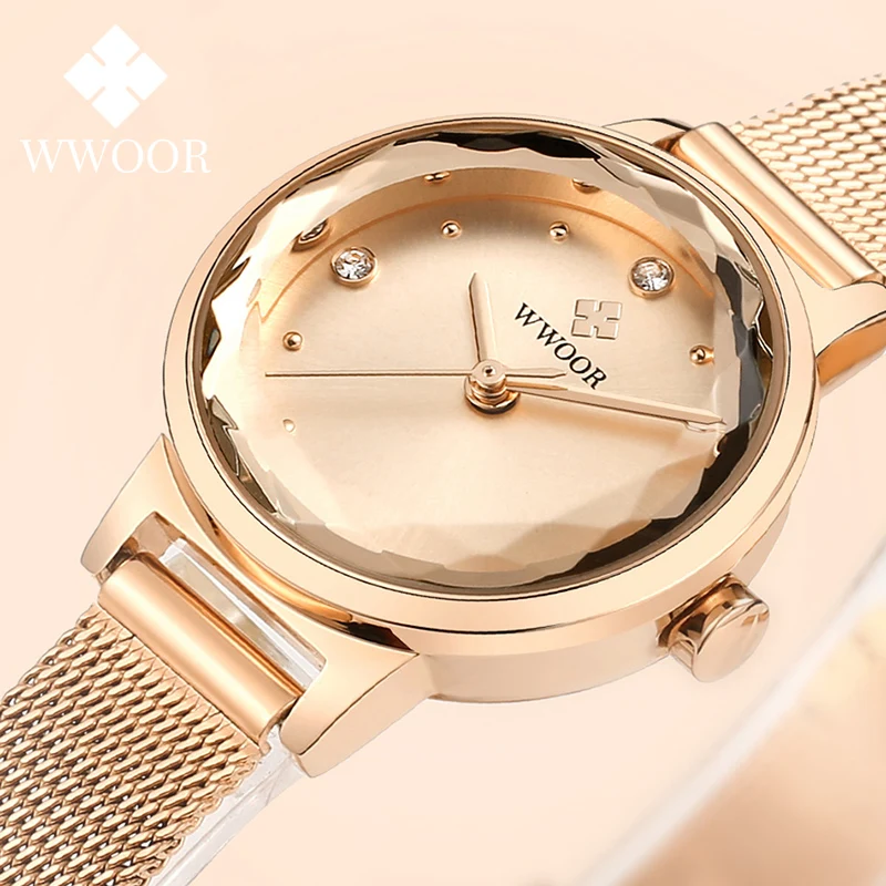 

2020 WWOOR Watches Women Luxury Brand Rose Gold Stylish Dress Watch Ladies Casual Quartz Wrist Watch For Women Gifts Reloj Mujer