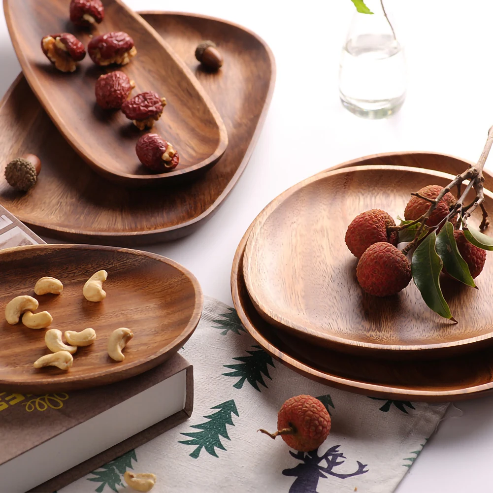 

Irregular Wood Oval Solid Wood Tray Fruit Tray Tea Tray Dessert Tray