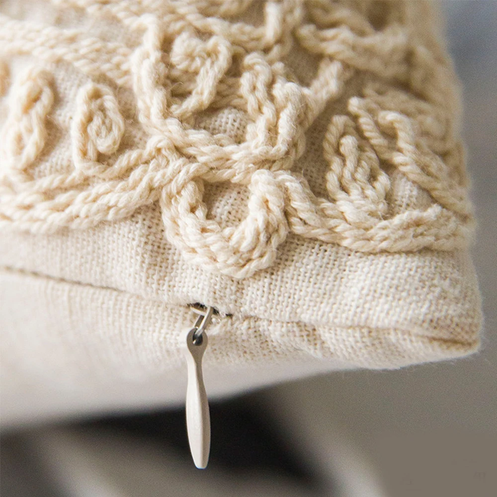 

Boho Style Pillowcase Beige Euro Rope Thread Embroidery Cushion Cover Home Decoration Linen Cotton Ethnic Pillow Cover 50x50cm