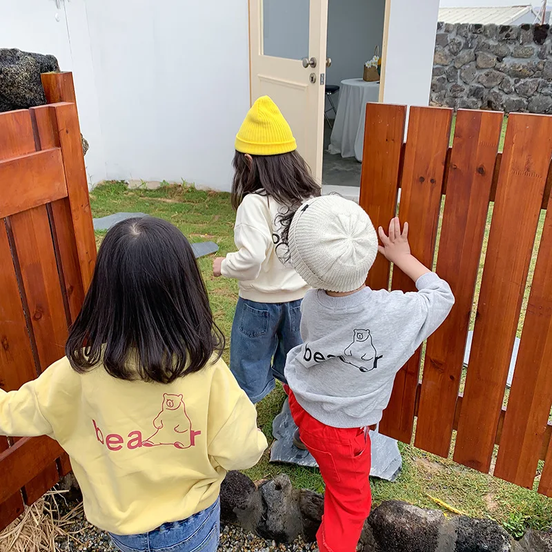 Весенне осенние толстовки для мальчиков и девочек с мультяшным медведем детские