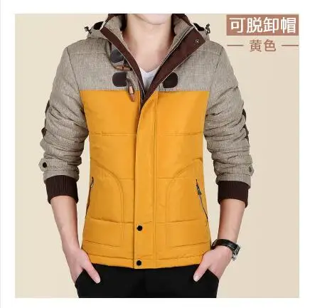 Yellow Мужское пальто, парка с капюшоном, теплая, Casaco Masculino, брендовая зимняя куртка, Мужская мода, M-5XL, Новое поступление, повседневная, тонкая, хлопковая, толстая - Цвет: Yellow