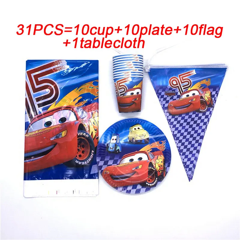 31 шт./лот Горячая Disney тачки бумажные стаканчики тарелки баннер платье для дня