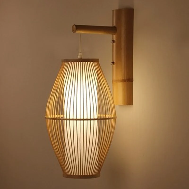 Настенный Плетеный бамбуковый светильник из ротанга лампа с абажуром японское