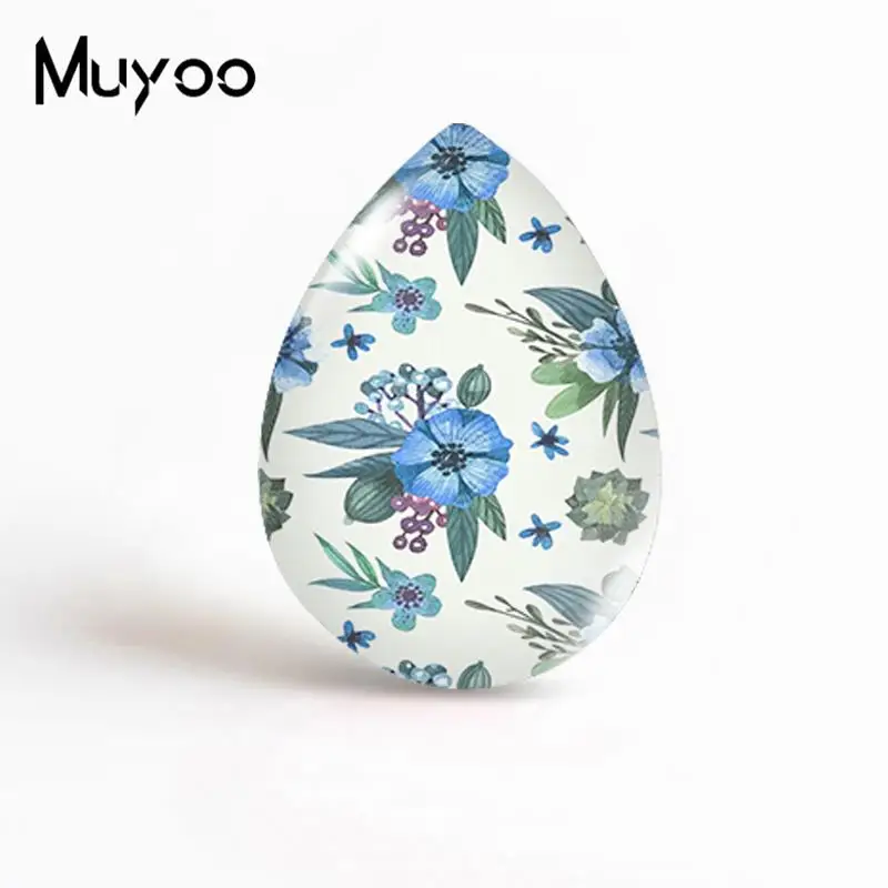 Синий цветочный слеза Кабошон Художественное дерево Листья стекло Cabochons фото ювелирные изделия ручной работы
