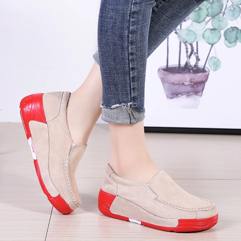 Мокасины женские из натуральной кожи удобные кроссовки на платформе без