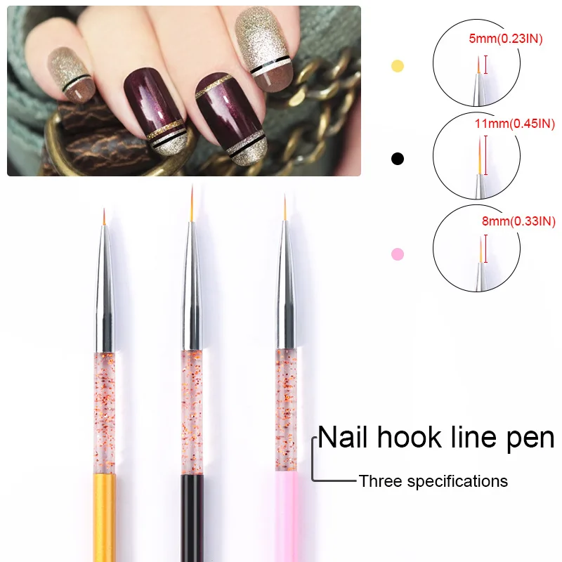 Набор профессиональных кистей для дизайна ногтей 3 шт. ручки подводки коротких