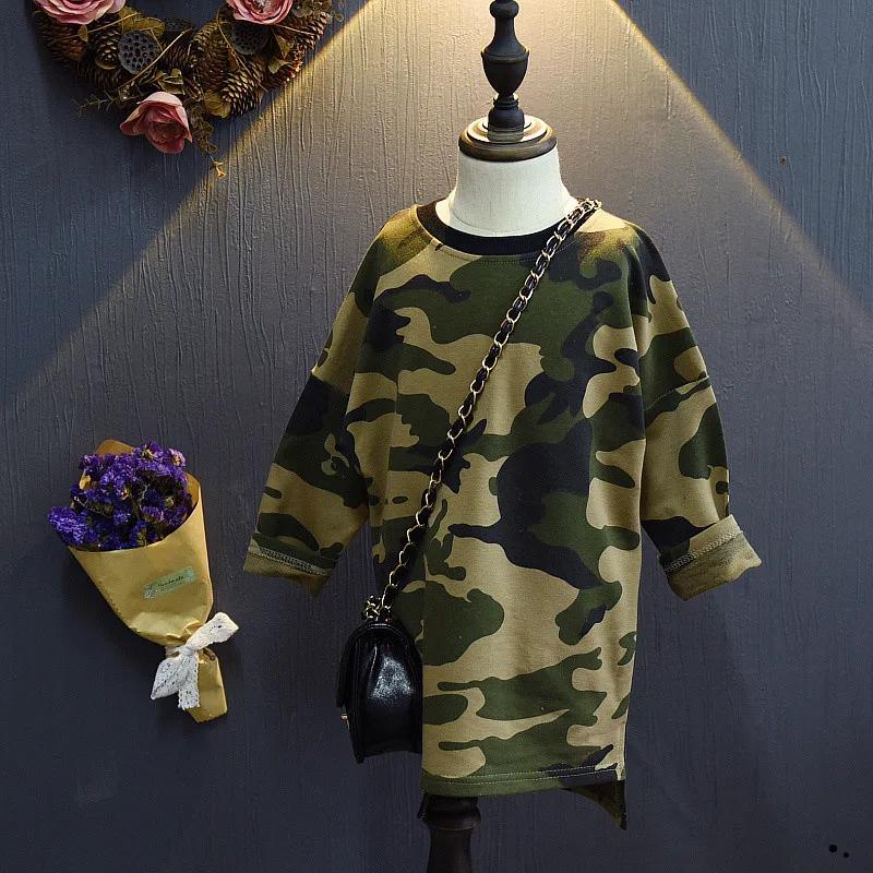 Новинка 2018 камуфляжное платье для девочек детское свободное прямое детская