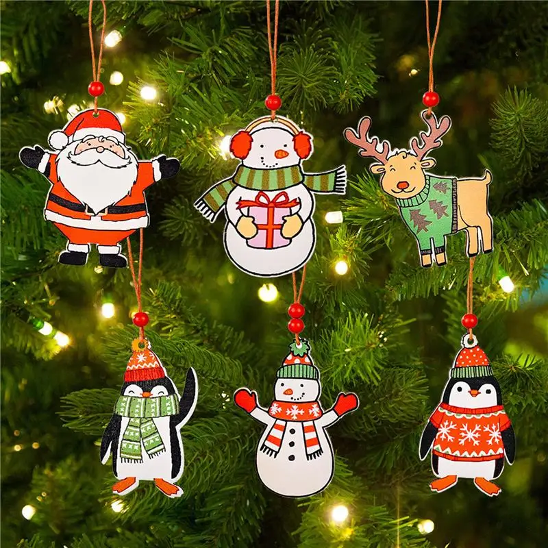 

6Pcs Christmas Snowflakes Wooden Pendants Xmas Tree Ornaments Home Hanging Decor Christmas Decorations For Home Navidad 2020