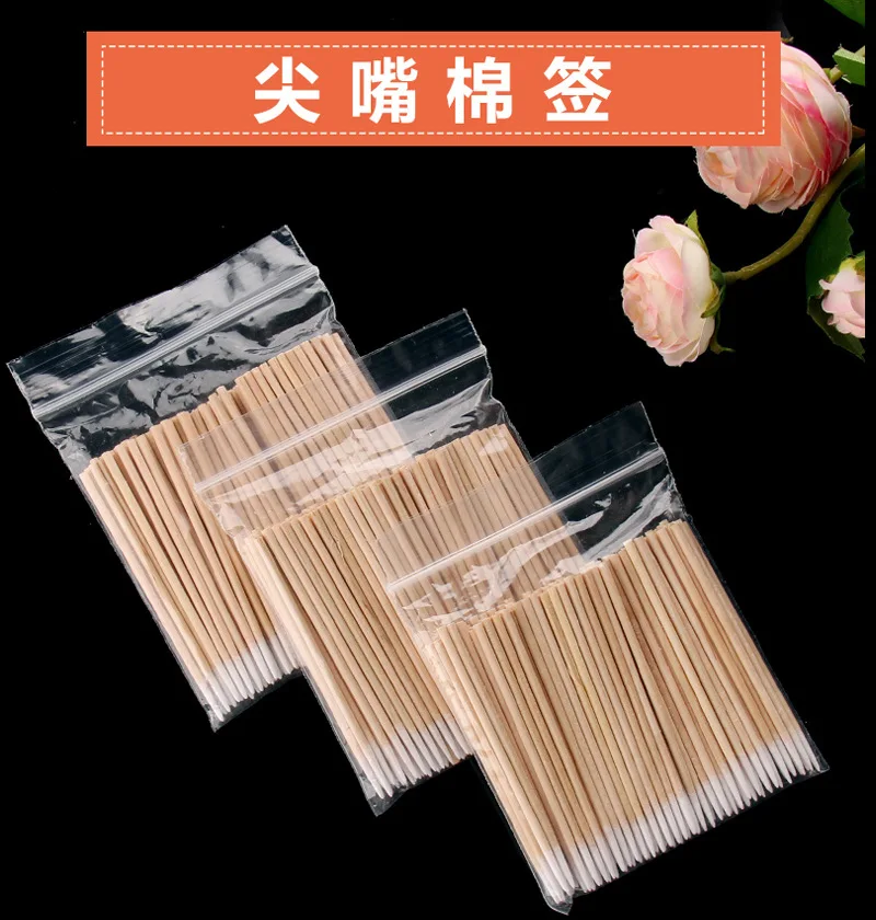 

300pcs Disposable Ultra-small Cotton Swab Lint Free Micro Brushes Wood Cotton Buds Swabs Eyelash Extension Glue Removing Tools
