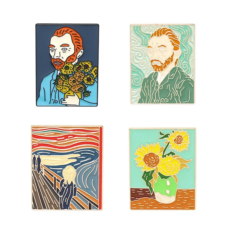 

Cartoon Painting Brooch Van Gogh Enamel Pins Scream Sunflower Art Badge Women Bag Clothes Lapel Pin Jewelry Gift For Friends