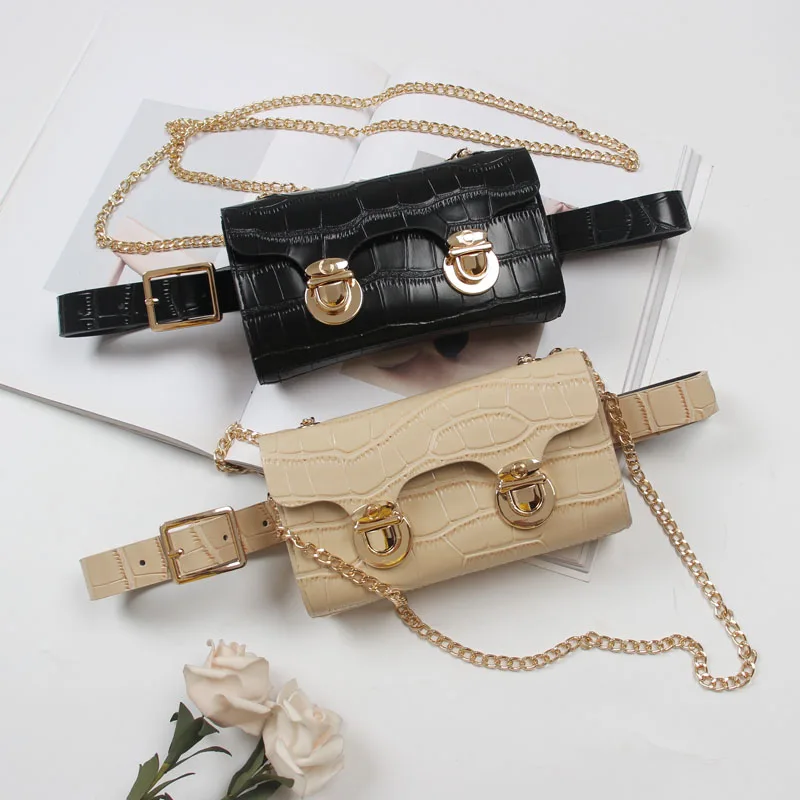 

2021 Alligator Pattern PUnk Waist Packs for Women Phone Wallet Purse Chain Fanny Packs PU Leather Waist Belt with Detachable Bag