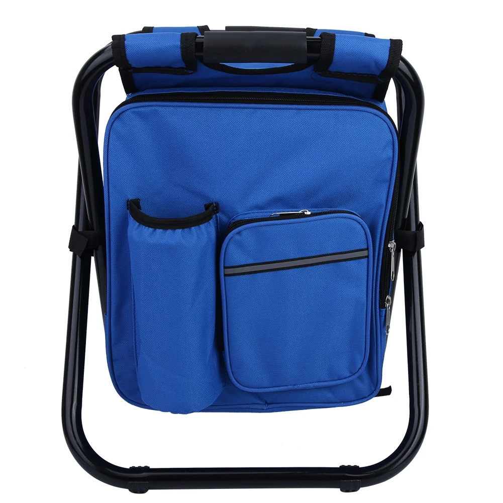 Online Folding Portable Chair Stool With Insulatation Cooler Bag For Fishing Camping Beach Outdoor Portable Picnic Folding Chair_blue