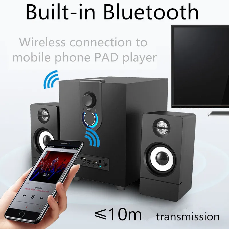 New Bluetooth 4.1 Wooden Multimedia Speaker 2.1 Overweight Subwoofer Audio USB Active Notebook | Электроника