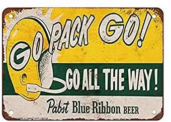 

Icraezy retro vintage metal sign 1961 packers and pabst blue ribbon beer pub home decor vintage look 8 x 12 "tin signs