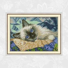 Набор для вышивки крестиком Joy Sunday Aida 14ct 11ct, с рисунком в виде синих глаз и кошек, вышивка ручной работы, наборы для вышивки
