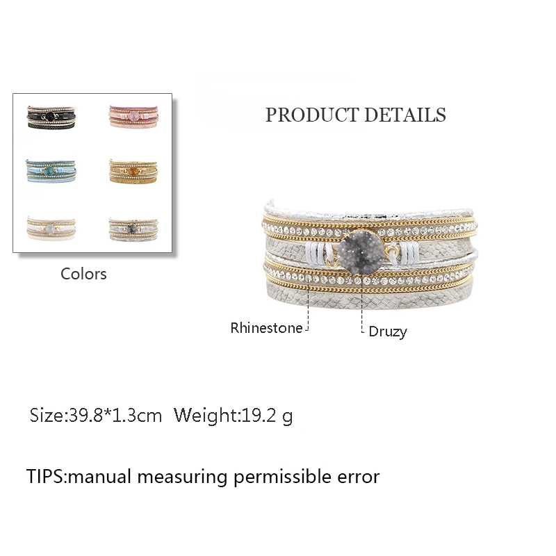 STRATHSPEY Многослойный кожаный браслет для женщин винтажные стразы браслеты ручной