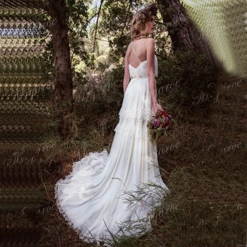 Богемные пляжные свадебные платья 2019 винтажные кружевные шифоновые